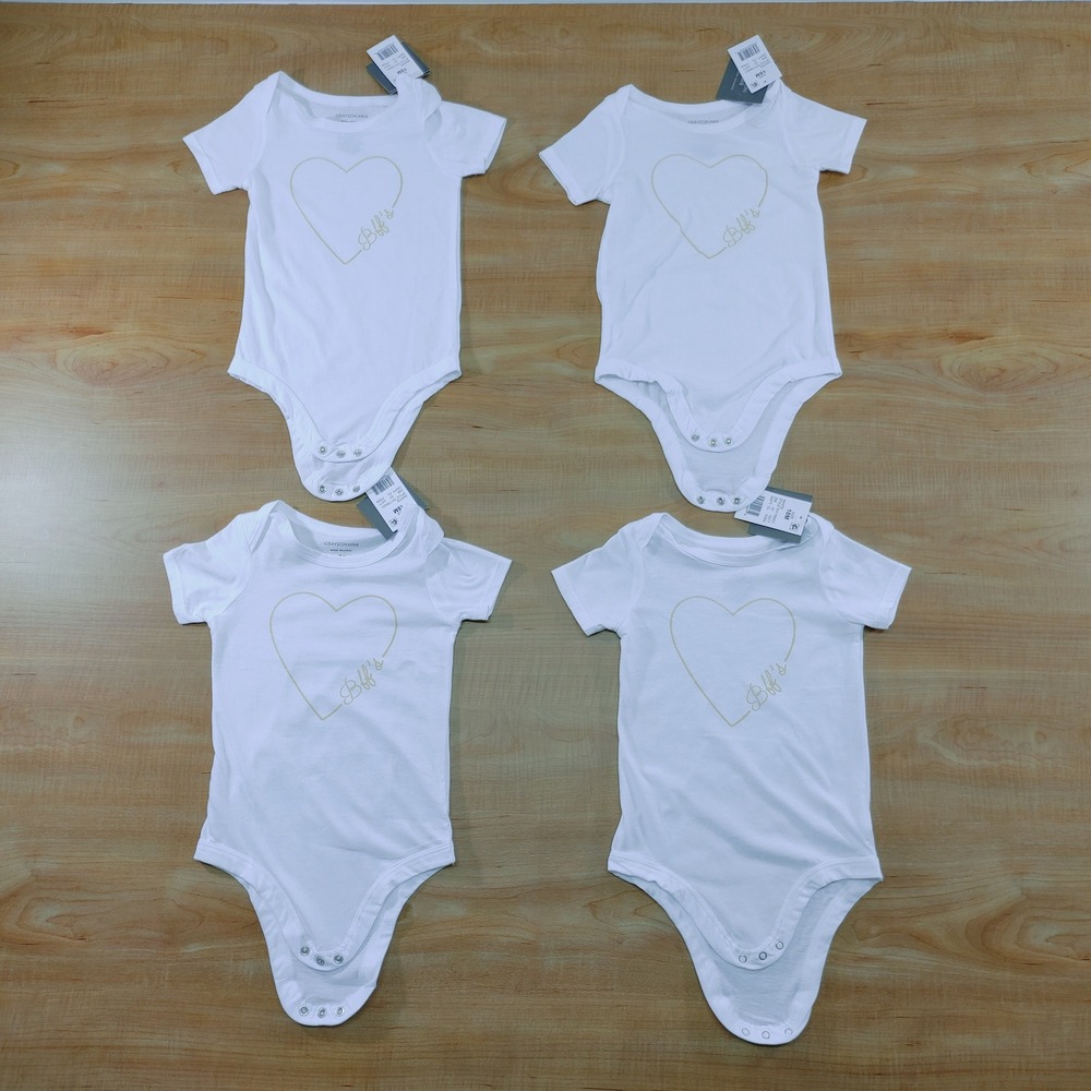 Grayson‎ Mini Baby Girls White Heart Graphic Bodysuit 18 Months 4 Pack